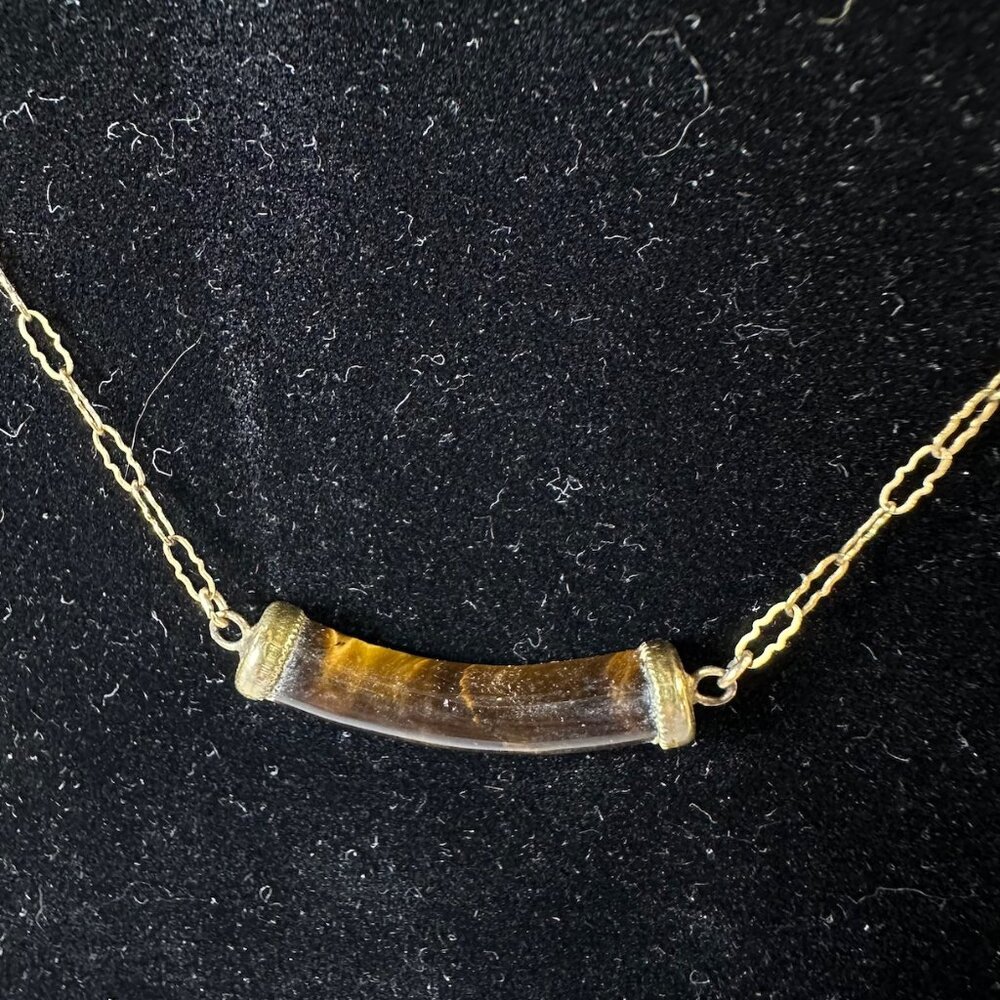 Vintage Tiger Eye Curved Bar Delicate 12K Gold Filled Chain Necklace
